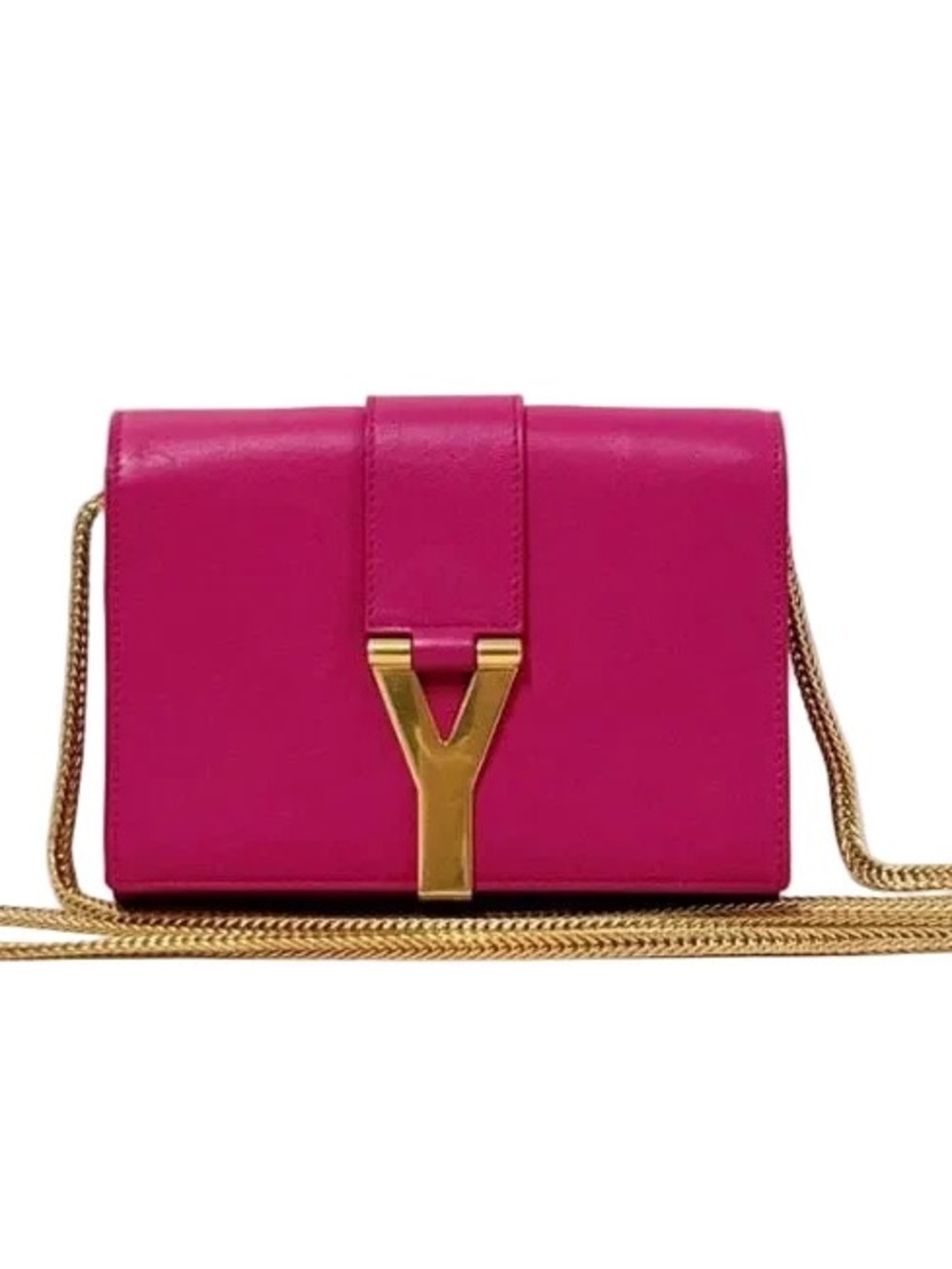 Yves Saint Laurent Fuchsia Leather Crossbody Bag with Gold Chain